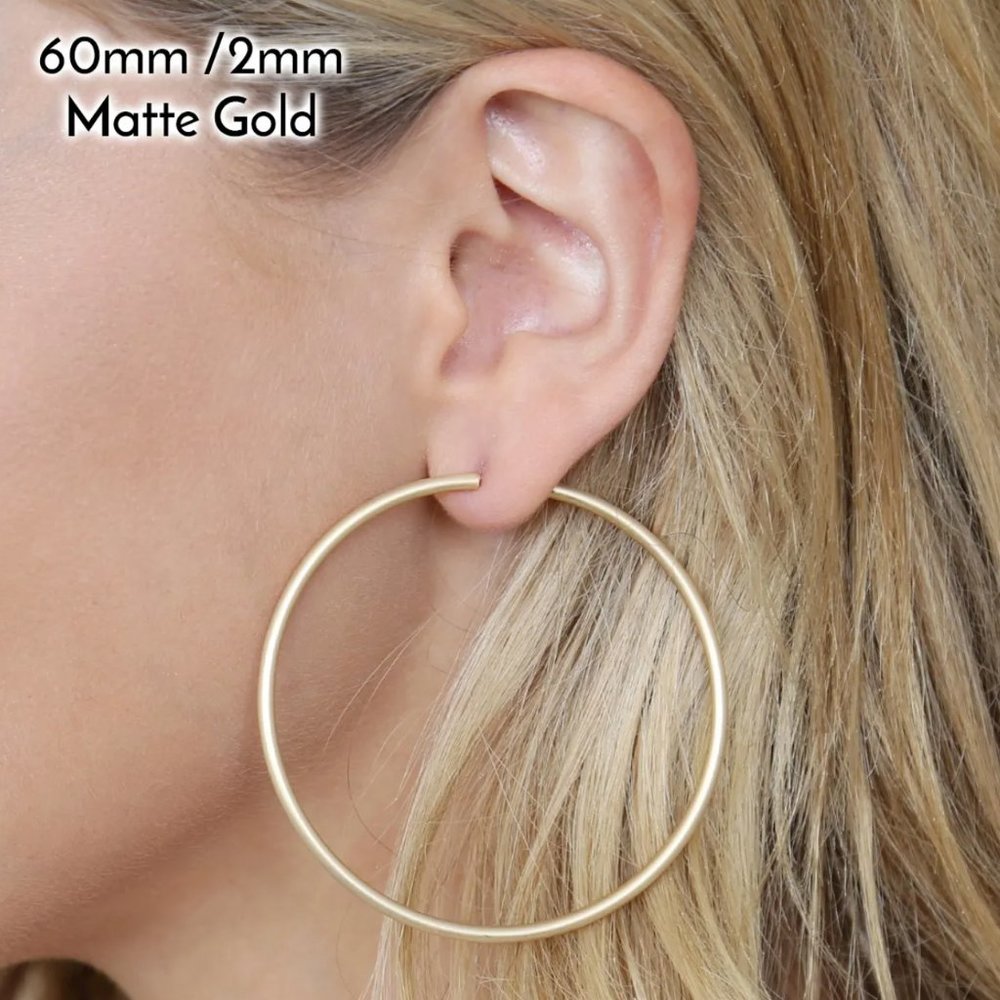 Hoop Earrings Matte Gold 2+ inches / 60mm - NEW - Picture 5 of 5
